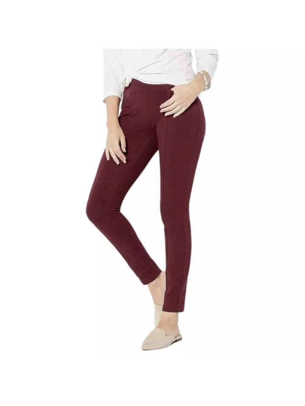 Susan Graver Weekend Legging XXS Reg Premium Stretch Deep Raisin Corporate Chic
